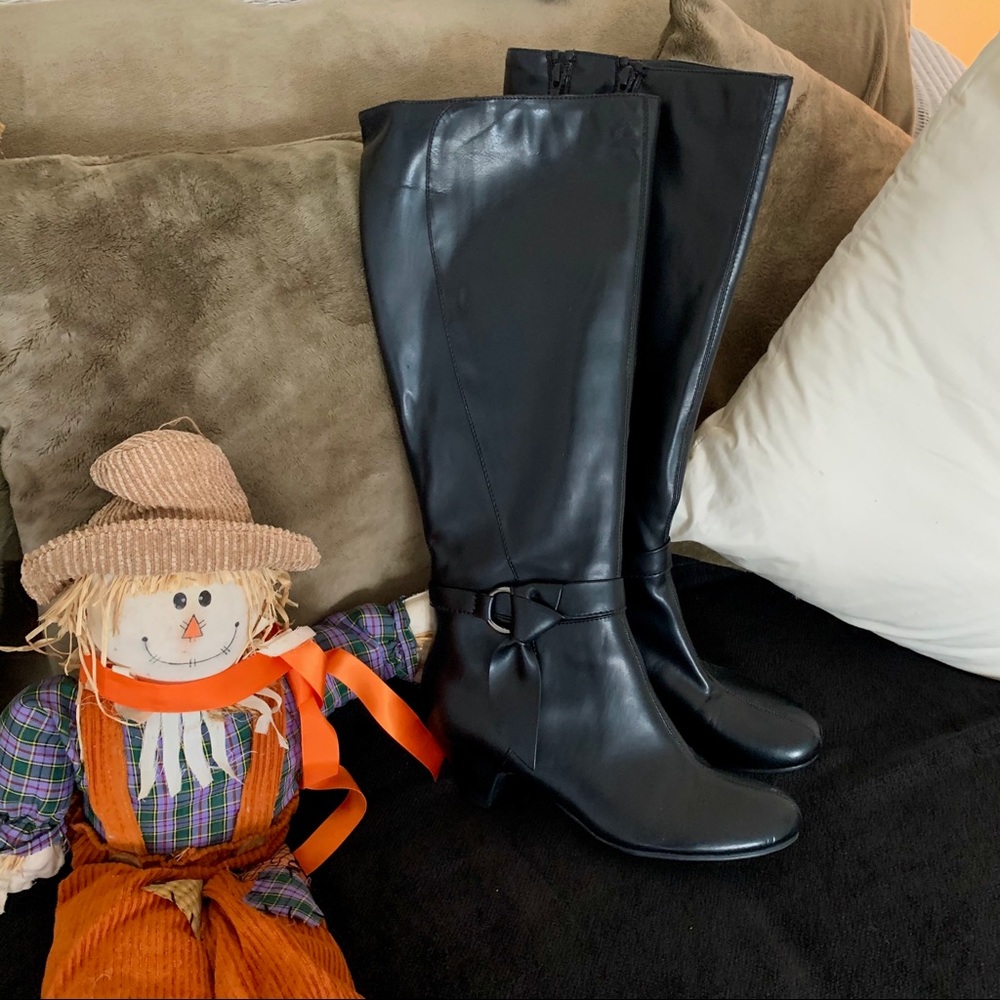 Knee high black leather boots